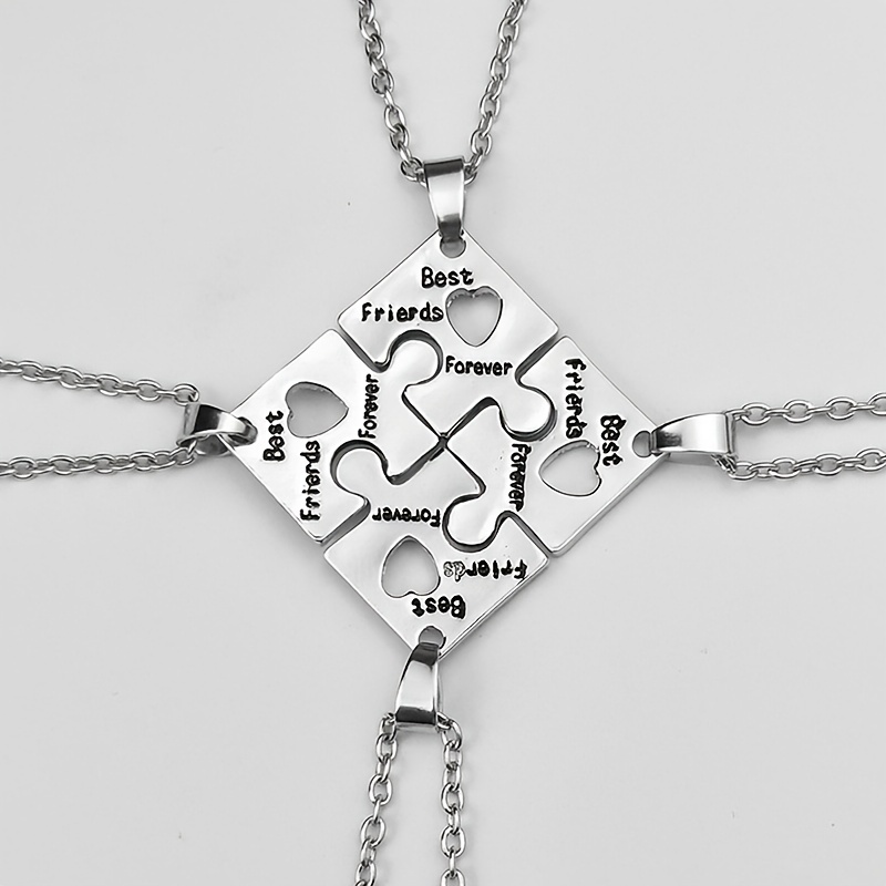 Stainless Steel Puzzle Necklace Bestie Jewelry Set 4 Pcs